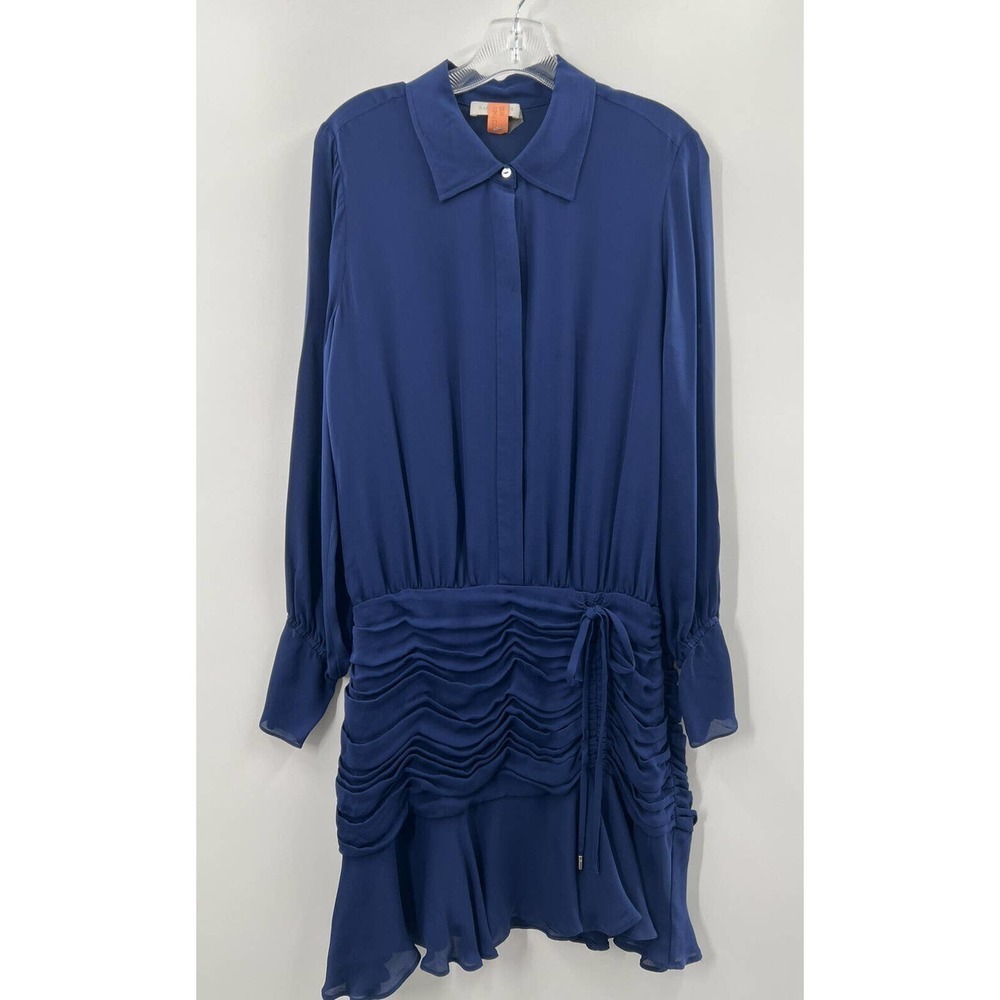 Ramy Brook Women’s Long Sleeve Silk Mini Dress Ruching Navy Blue Size Small